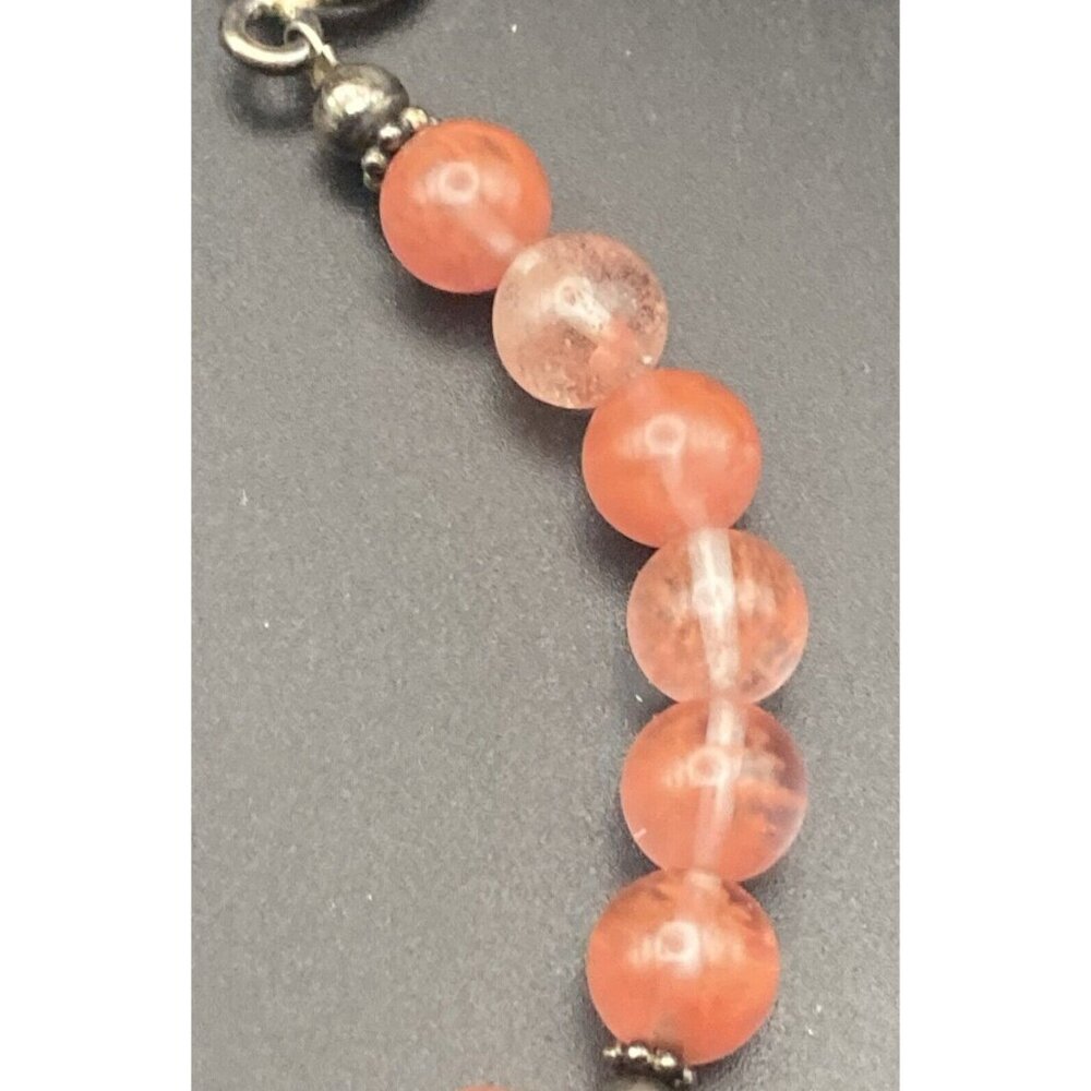 Strawberry Pink Quartz Bracelet Glass Flower Bead Sterling Silver Toggle 8" Boho - Picture 4 of 9